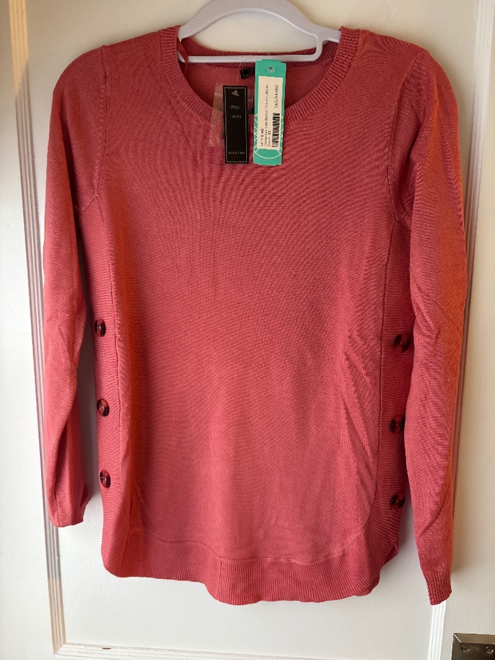 Lefty & Me Side Button Detail Pullover, Coral, Sz XS, NWT